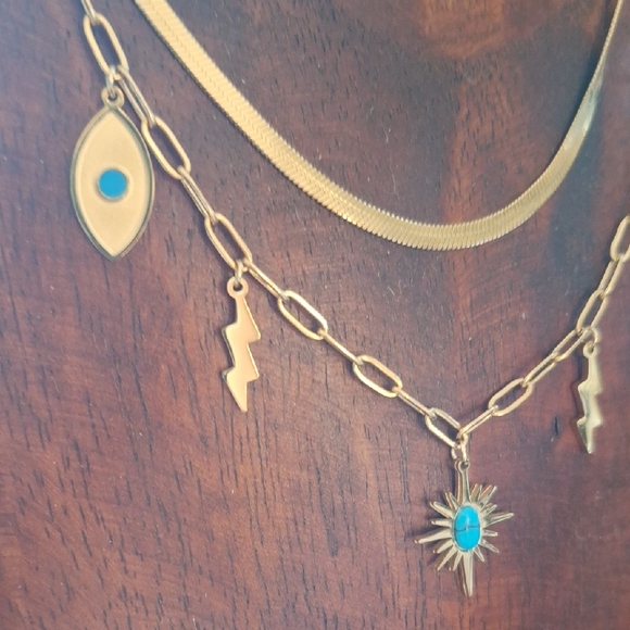Gold and Blue Charm Necklace - Picture 3 of 9